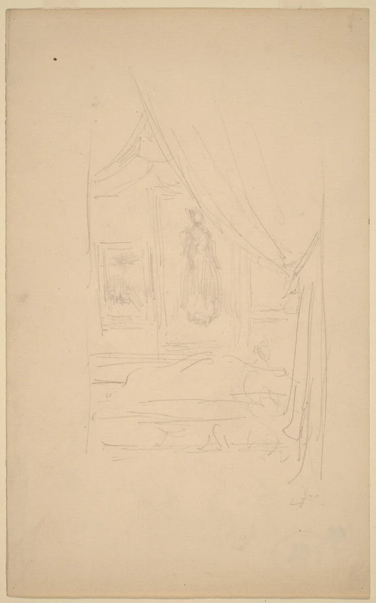 Sketch of Mrs. Godwin's Portrait when hung at the Society of British Artists by James McNeill Whistler, drawing, 1886-1887