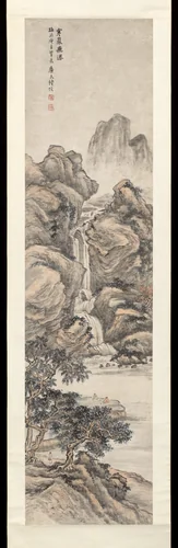Waterfall on a Cold Cliff by Lu Hui, painting, 1851-1920