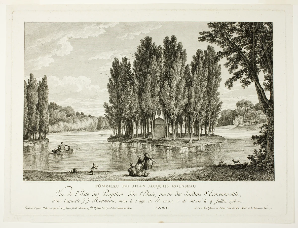 Tomb of Jean Jacques Rousseau by Jean Michel Moreau, print, 1778