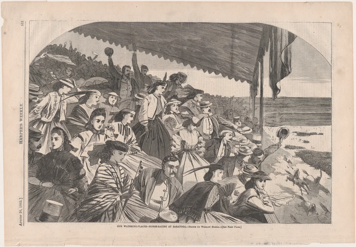 Our Watering Places – Horse Racing at Saratoga (from "Harper's Weekly," Vol. IX) by Winslow Homer, print, 1865