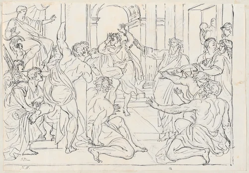 The Blinding of Elymas by Jacques-Louis David; Taddeo Zuccaro, drawing, 1775-1780