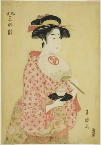 Takashima Ohisa, from the series "A Fashionable Set of Three (Furyu sanpuku tsui)" by Utagawa Toyokuni I (初代 歌川 豊国), print, 1789-1799