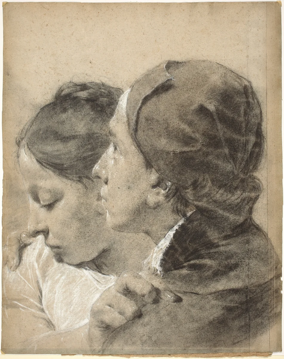 A Young Man Embracing a Girl by Giovanni Battista Piazzetta, drawing, 1743