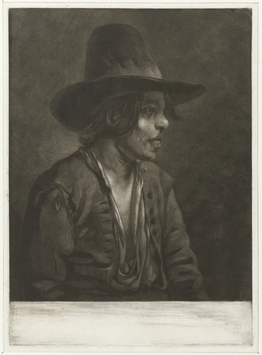 Jonge man met een hoed by Jan Stolker, print, 1734-1785