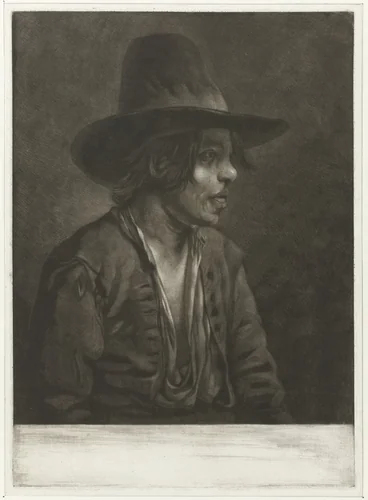 Jonge man met een hoed by Jan Stolker, print, 1734-1785