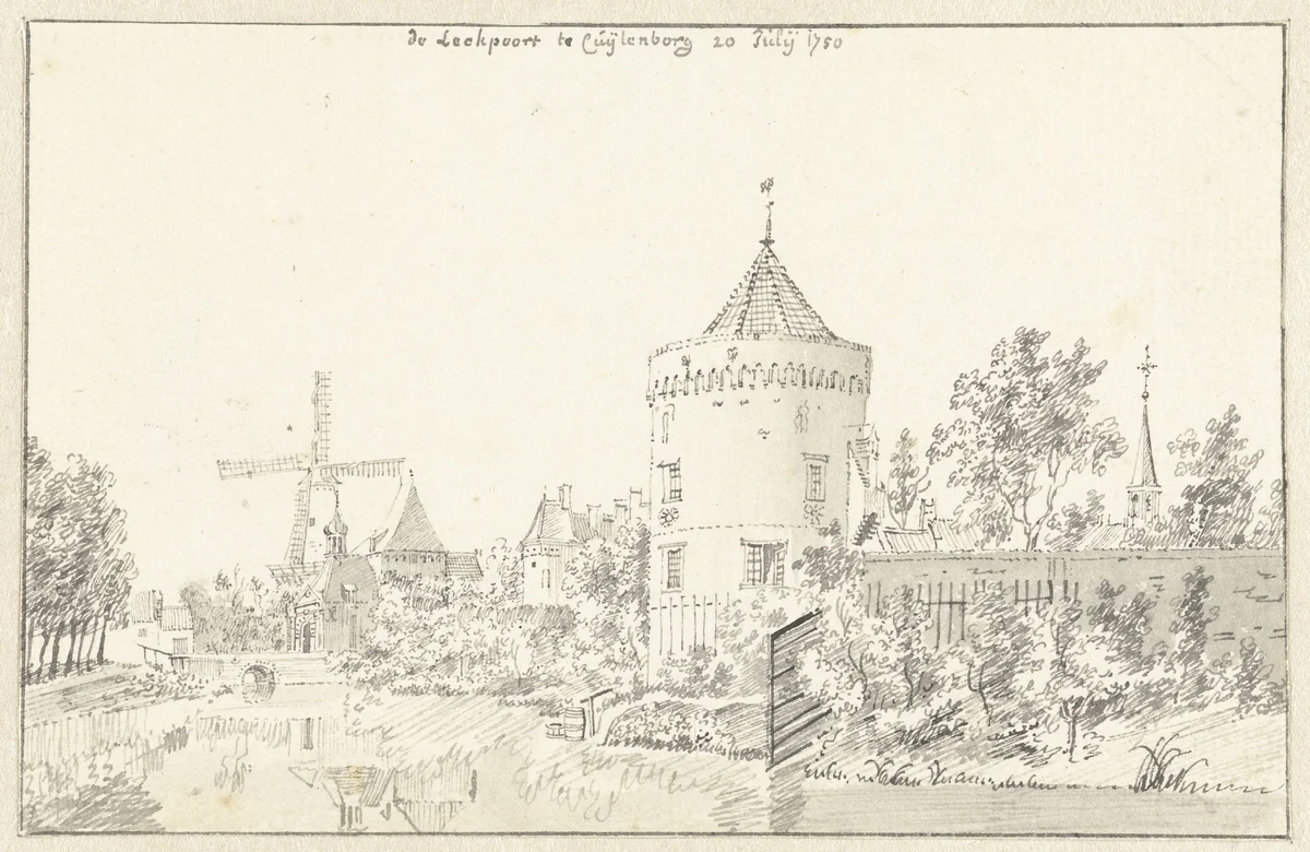 De Lekpoort te Culemborg by Jan de Beijer, drawing, 1750