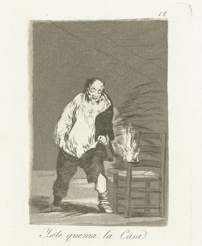En zijn huis staat in brand by Francisco de Goya, print, 1797-1799