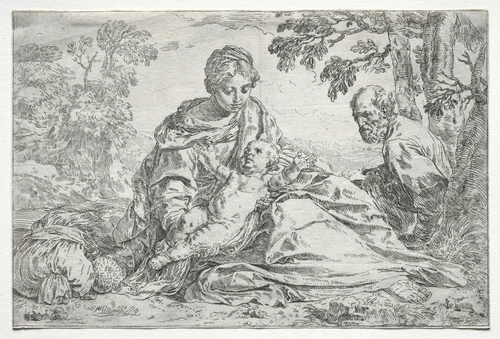 Rest on the Flight into Egypt by Simone Cantarini, print, 1632-1648