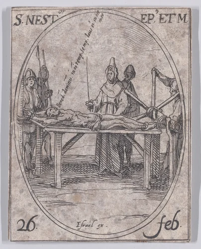 S. Nestor, évêque et martyr (St. Nestor, Bishop and Martyr), February 26th, from "Les Images De Tous Les Saincts et Saintes de L'Année" (Images of All of the Saints and Religious Events of the Year) by Jacques Callot, print, 1636