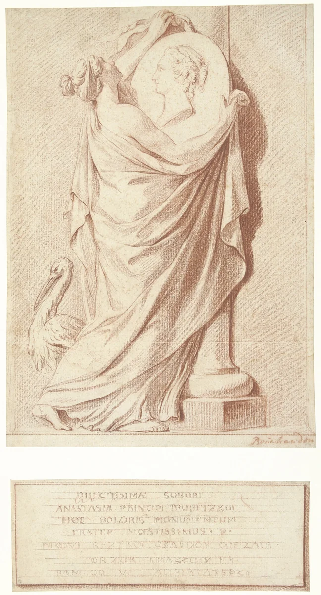 Ontwerp voor een grafmonument voor prinses Anastasiya Trubetskaya by Louis-Claude Vassé, drawing, 1760-1761