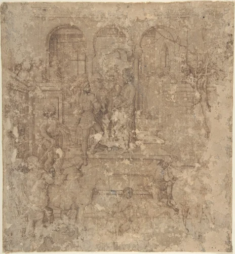 King Herod Receiving the Three Magi by Martin Schongauer, drawing, 1450-1500