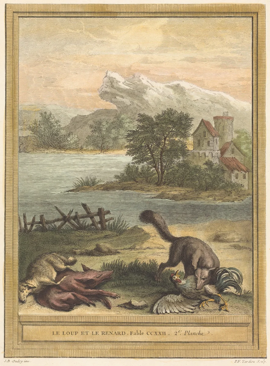 Le loup et le renard (The Wolf and the Fox) by Pierre François Tardieu; Jean-Baptiste Oudry, print, 1759