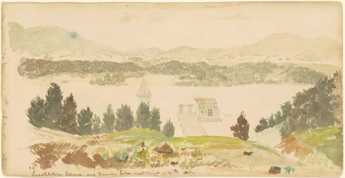 Constitution Island and Foundry from West Point, New York by Seth Eastman, drawing, 1832-1842