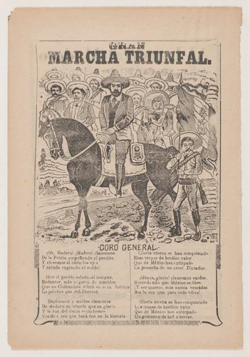 Broadsheet relating to the triumphal march of Francisco Madero by José Guadalupe Posada, print, 1906-1916