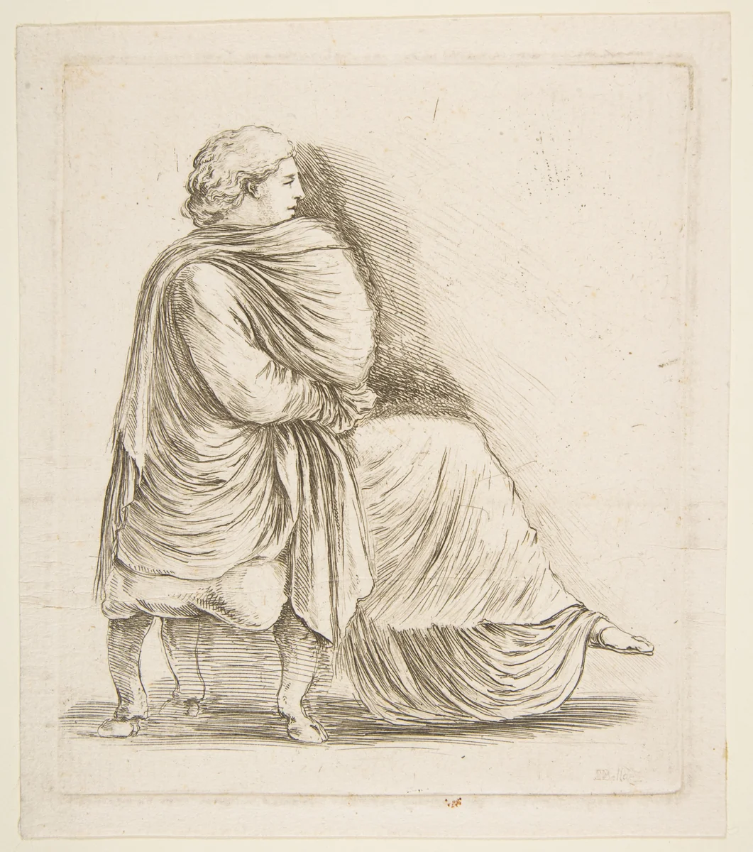 Seated Woman in Profile after Antique Bas Relief by Stefano della Bella, print, 1655-1665