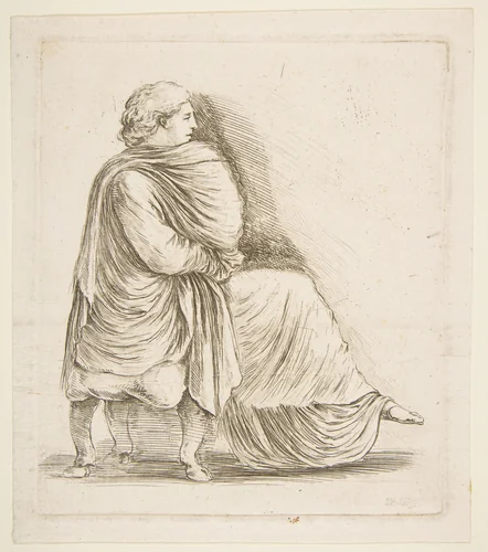 Seated Woman in Profile after Antique Bas Relief by Stefano della Bella, print, 1655-1665