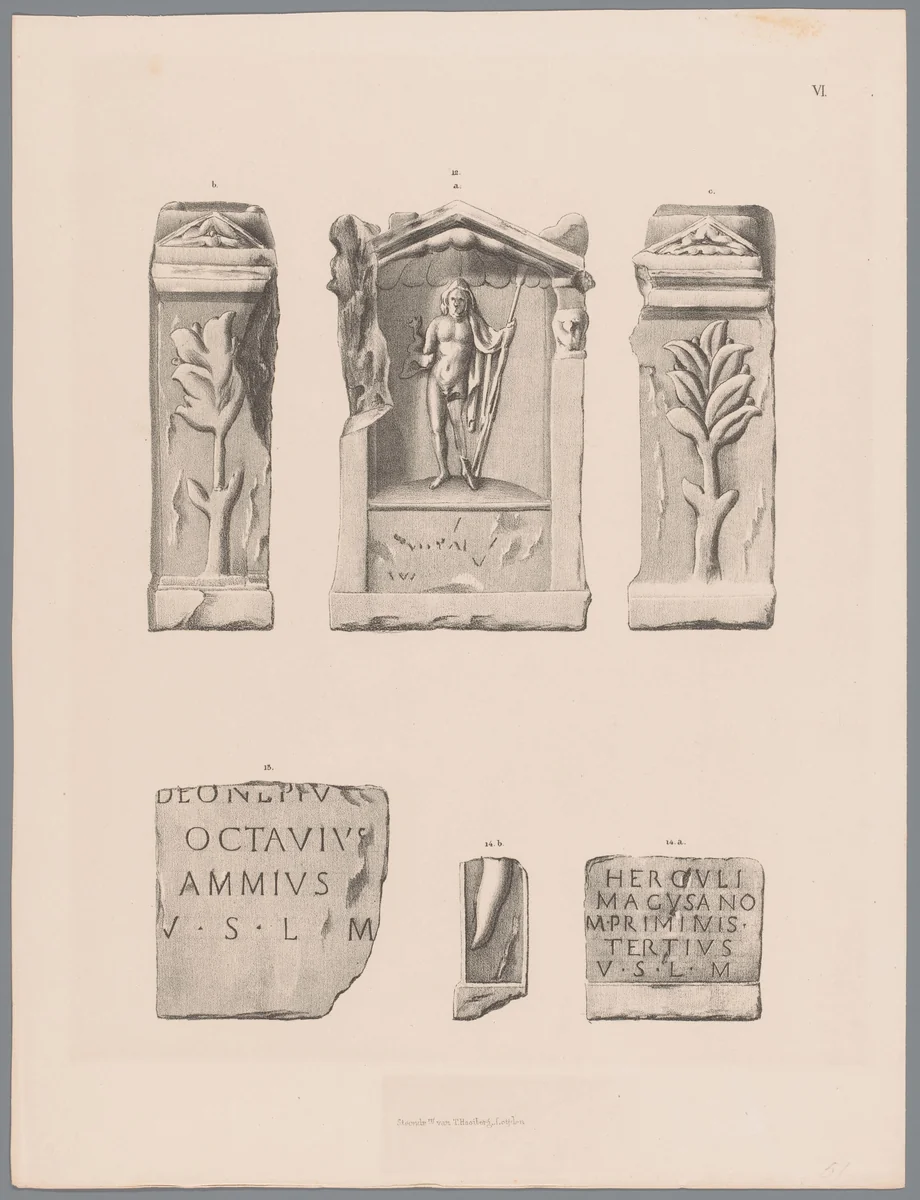 Altaar met Neptunus en tekstfragmenten, pl. 6 by Tiemen Hooiberg, print, 1843-1845