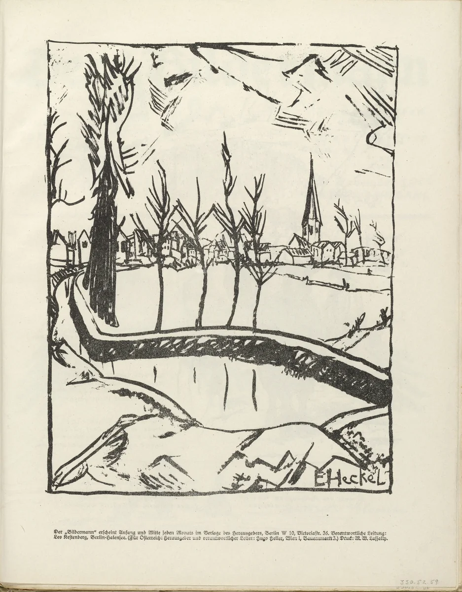 Near Ghent (Bei Gent) (plate, folio 31) from the periodical Der Bildermann, vol. 1, no. 15 (Nov 1916) by Erich Heckel, periodical, 1916