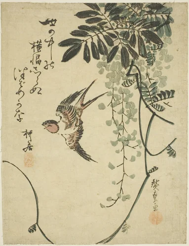 Swallow and wisteria by Utagawa Hiroshige (歌川広重), print