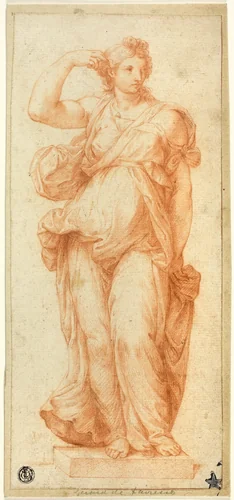 Female Caryatid by Pietro Buonaccorsi, drawing, 1700-1720