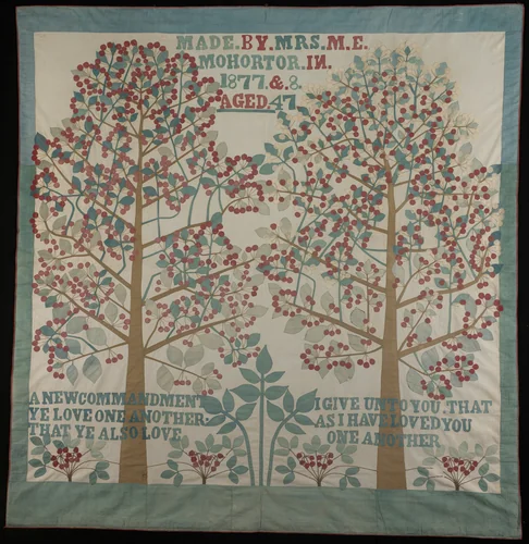 Bedcover by M. E. Mohortor, textile, 1877-1878