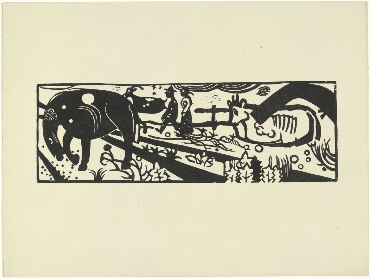 Peasants Strolling (Bauerngang) (plate, loose leaf) from the periodical Das Kunstblatt, vol. 2, no. 4 (Apr 1918) by Heinrich Campendonk, print, 1918