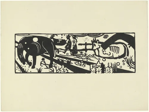 Peasants Strolling (Bauerngang) (plate, loose leaf) from the periodical Das Kunstblatt, vol. 2, no. 4 (Apr 1918) by Heinrich Campendonk, print, 1918