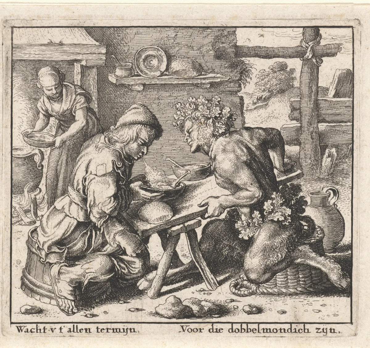 Fabel van de satyr en de boer by Wenceslaus Hollar, print, 1644-1652