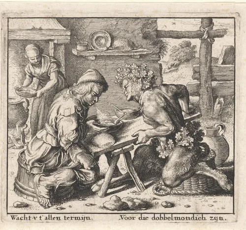 Fabel van de satyr en de boer by Wenceslaus Hollar, print, 1644-1652