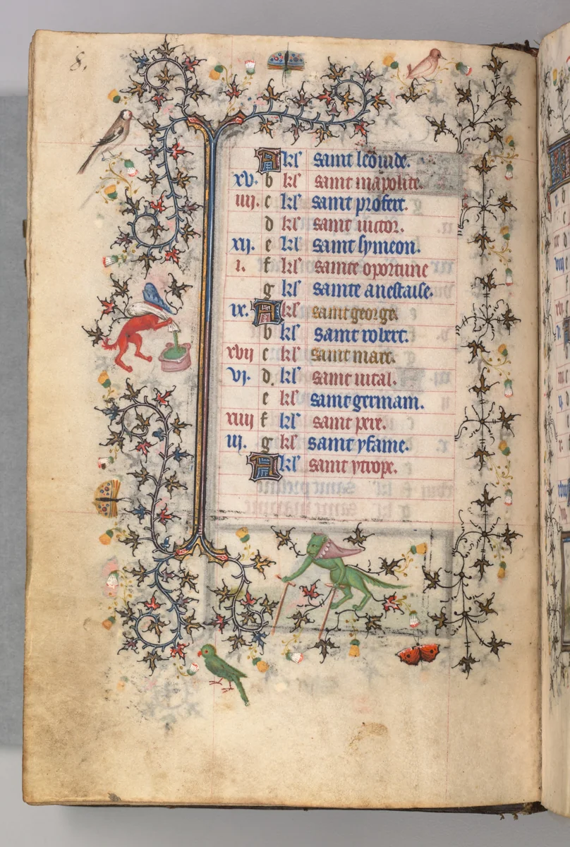 Hours of Charles the Noble, King of Navarre (1361-1425): fol. 4v, April by Master of the Brussels Initials and Associates, book, 1400-1410