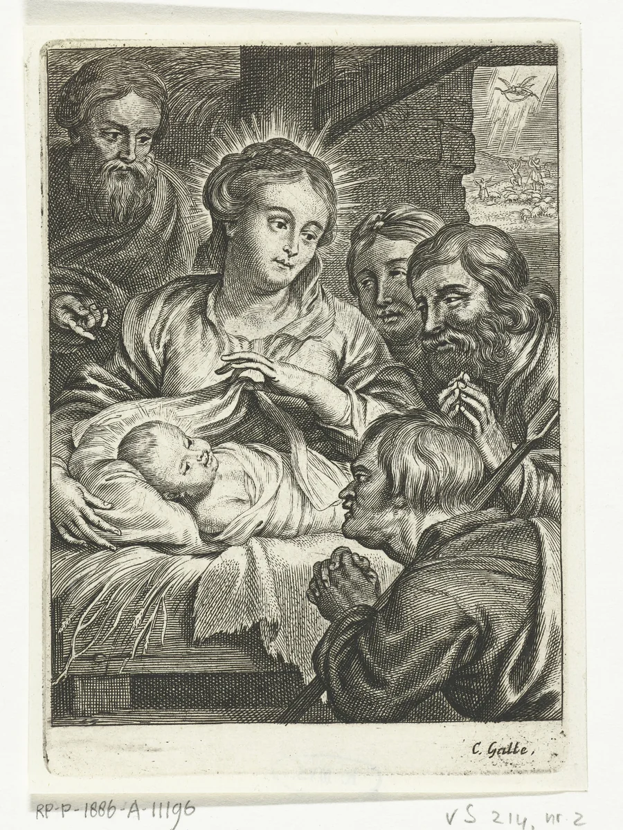 Aanbidding door de herders by Schelte Adamsz. Bolswert, print, 1596-1678