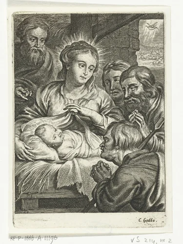 Aanbidding door de herders by Schelte Adamsz. Bolswert, print, 1596-1678