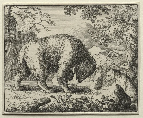 Reynard the Fox: Reynard Promises Honey to the Bear by Allart van Everdingen, print, 1650-1675