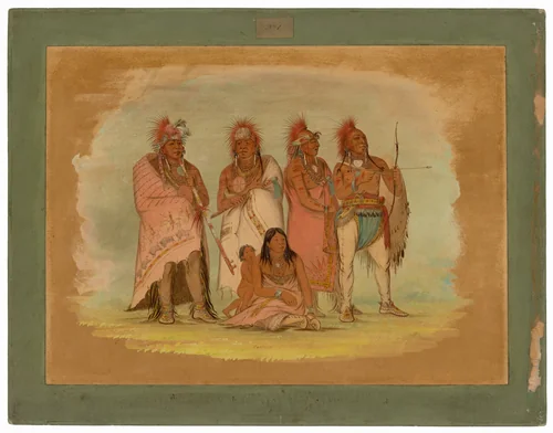 Chief and Members of the Konza Tribe by George Catlin, painting, 1861-1869