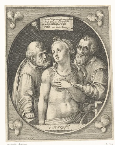 Susanna en de ouderlingen by Unknown, print, 1581-1656