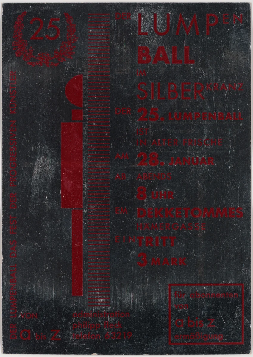 Der Lumpenball in Silber, der 25. Lumpenball am 28. Januar by Franz Wilhelm Seiwert, design, 1933