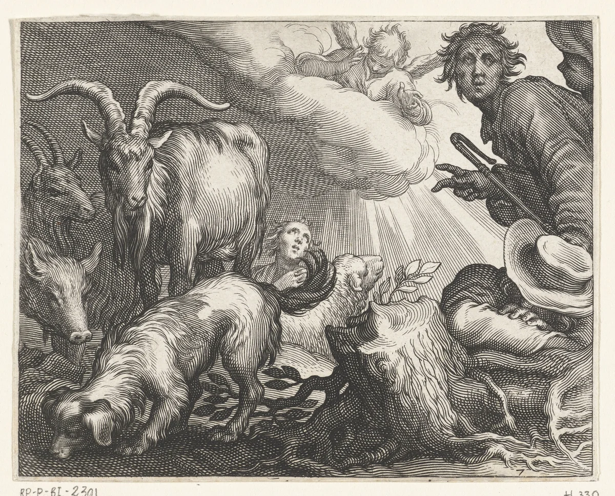 Verkondiging aan de herders by Boëtius Adamsz. Bolswert, print, 1611