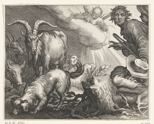 Verkondiging aan de herders by Boëtius Adamsz. Bolswert, print, 1611