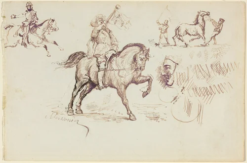 The Herald of Murcia and Other Studies (recto) by Jean Louis Ernest Meissonier, drawing, 1860