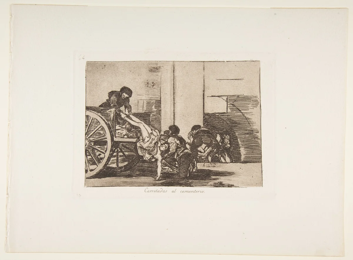 Plate 64 from "The Disasters of War" (Los Desastres de la Guerra): 'Cartloads to the cemetery' (Carretadas al cementerio) by Goya, print, 1863