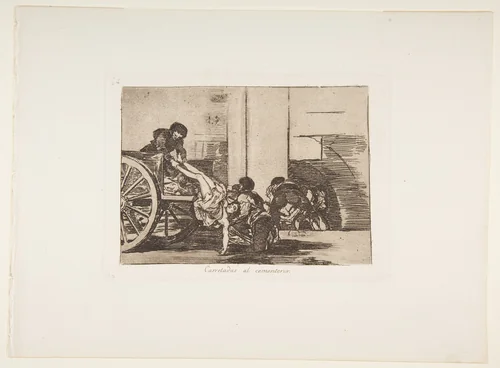 Plate 64 from "The Disasters of War" (Los Desastres de la Guerra): 'Cartloads to the cemetery' (Carretadas al cementerio) by Goya, print, 1863