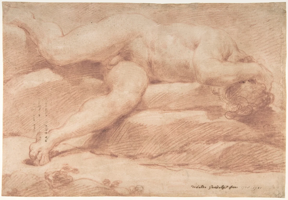 Reclining Male Nude (recto); Seated Male Nude (verso) by Ubaldo Gandolfi, drawing, 1728-1781