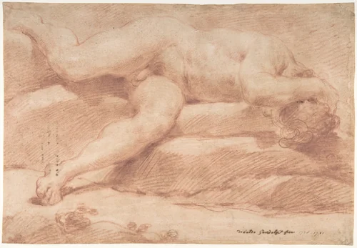 Reclining Male Nude (recto); Seated Male Nude (verso) by Ubaldo Gandolfi, drawing, 1728-1781