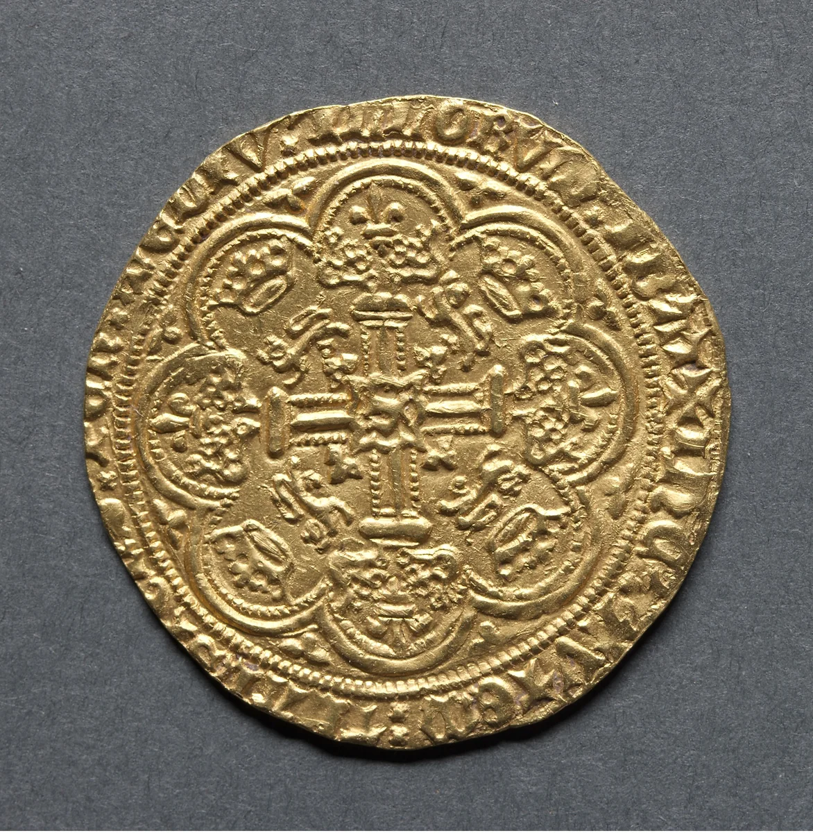 Noble: Henry IV Standing in Ship with Shield of Arms (obverse); Ornamental Cross with Lis Terminals (reverse) by Unknown, metalwork, 1399-1412