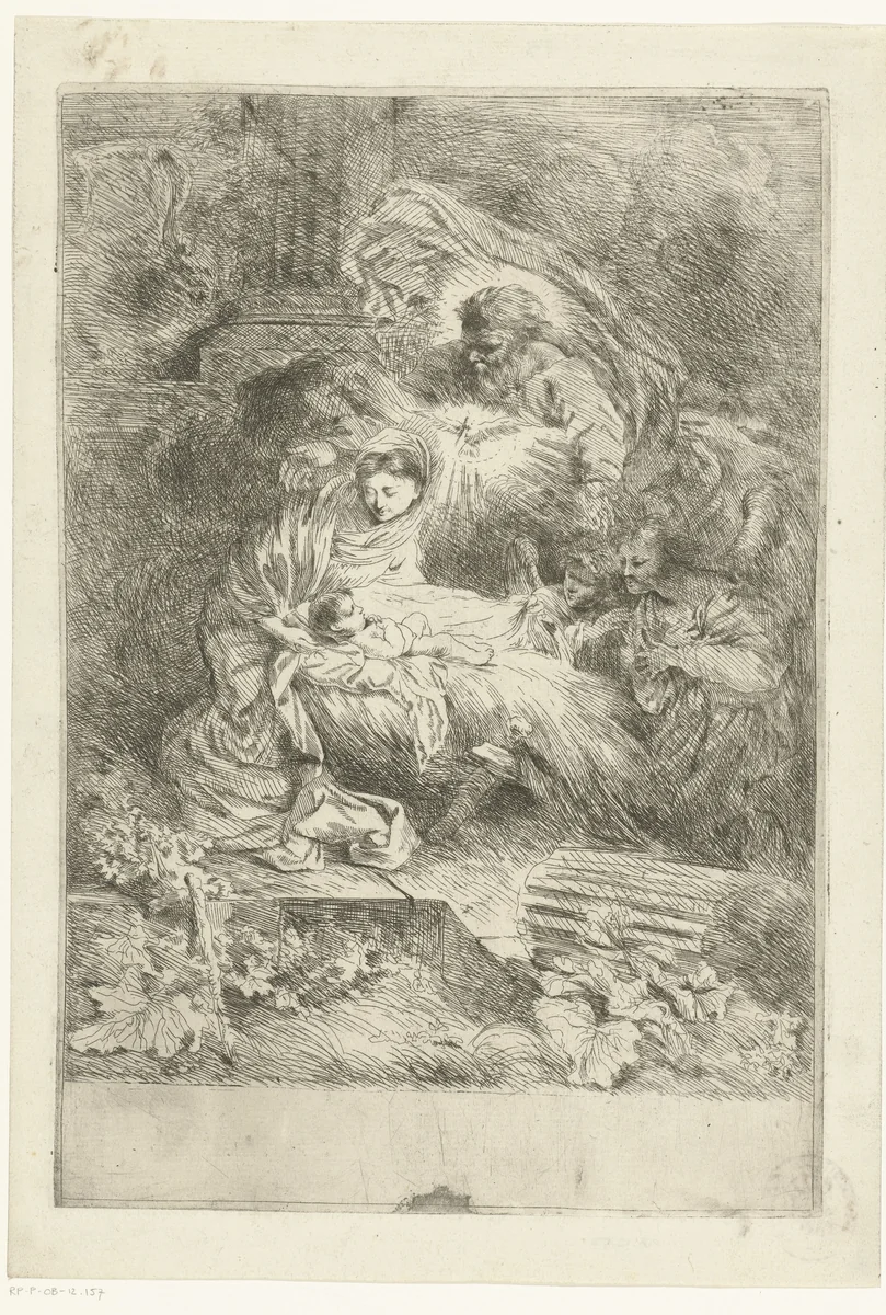 God de Vader bij Maria met kind by Giovanni Benedetto Castiglione, print, 1645-1647
