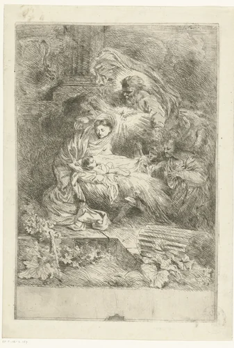 God de Vader bij Maria met kind by Giovanni Benedetto Castiglione, print, 1645-1647