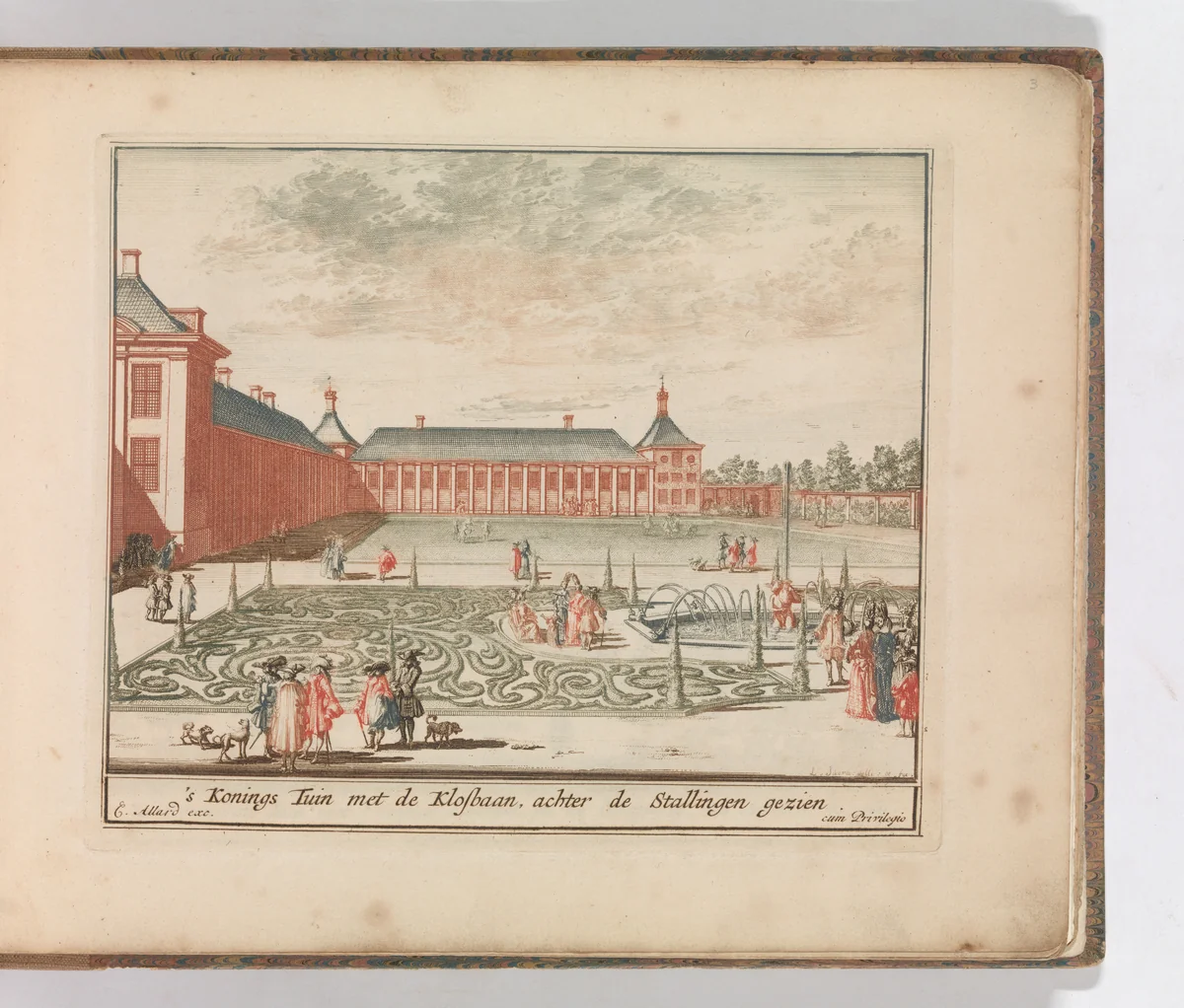 ' ’s Konings Tuin met de Klosbaan, achter de Stallingen gezien", in: Tooneel Der Voornaamste Nederlands Huizen, En Lust Hoven, Naar T Leven Afgebeeld by Carel Allard, book, 1660-1693