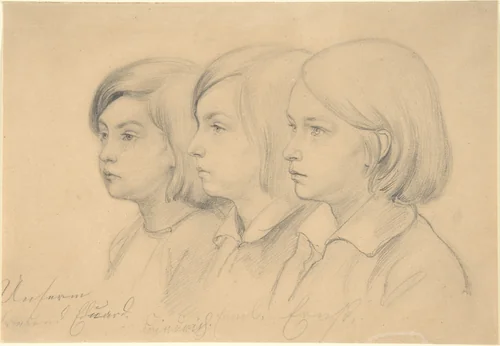 The Artist's Children: Friedrich, Emil, and Ernst by Friedrich Preller, drawing, 1843-1853