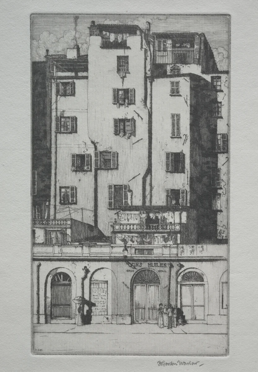Tall Houses, Menton by Herbert Gordon Warlow, print