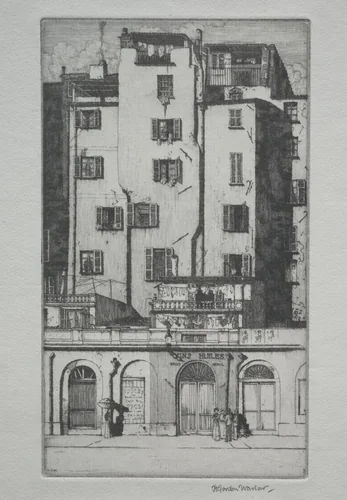 Tall Houses, Menton by Herbert Gordon Warlow, print